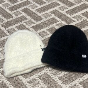 True Religion Black and Cream Fuzzy Beanie